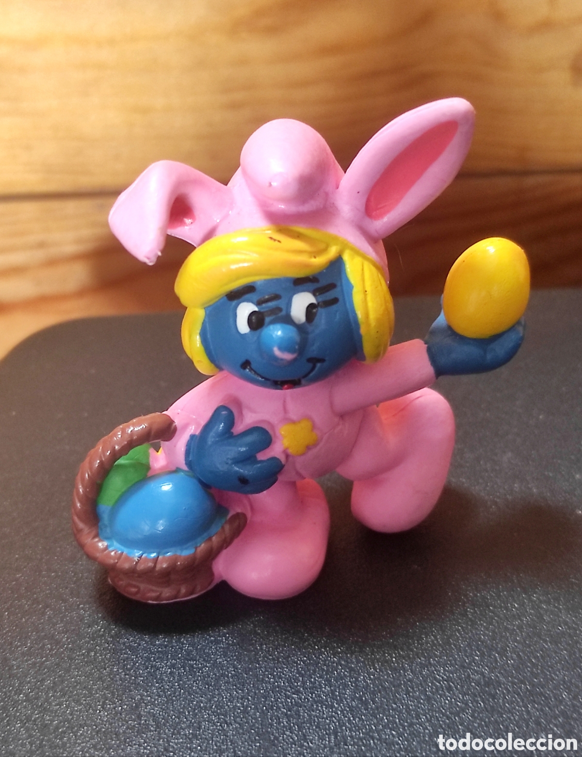 Figuras de Goma y PVC: Figura pvc Pitufina Conejo Pascua Schleich vintage 1982 made in Portugal