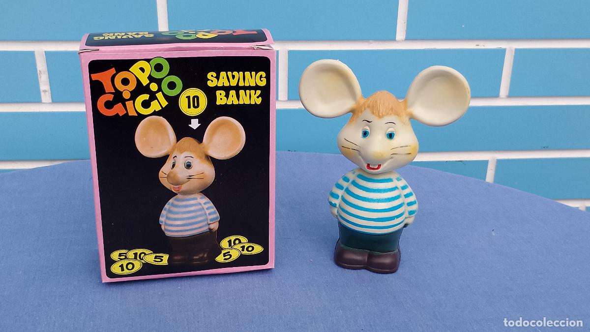 Figuras de Goma y PVC: Antigua figura hucha Topo Gigio Saving Bank nueva en su caja