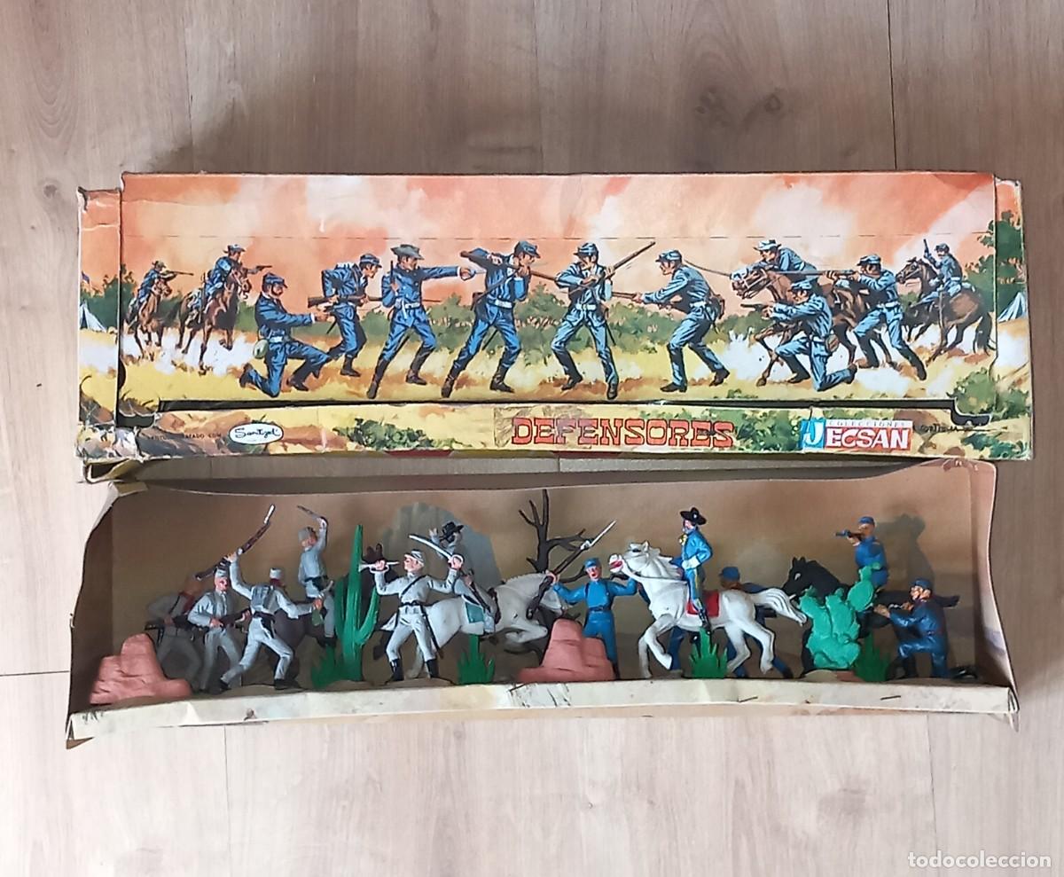 Figuras de Goma y PVC: JECSAN OESTE DOS BANDERAS NORTE Y SUR CAJA SOLDADOS FEDERALES Y CONFEDERADOS REF 755 A&Ntilde;OS 60/70 PTOY