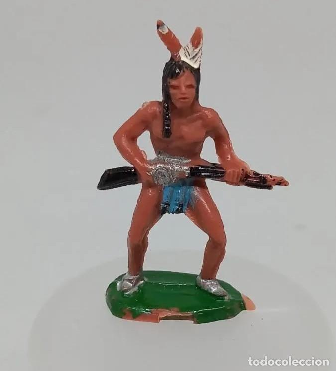 Rubber and PVC Figures: ROJAS Y MALARET GRANDES BATALLAS LITTLE BIG HORN INDIO n4 CON RIFLE 4,5 CM OESTE ORIGINAL 60'S PTOY