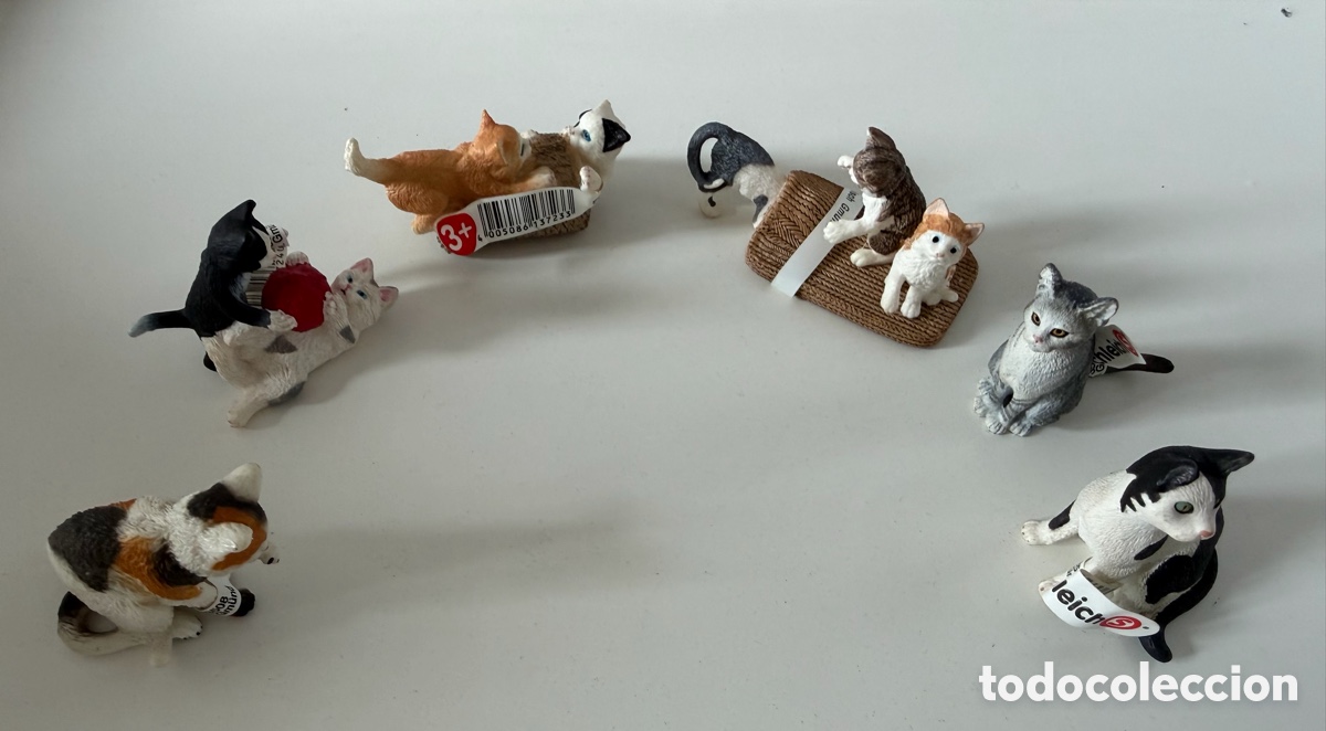 Figuras de Goma y PVC: Lote 6 gatos Schleich originales con accesorios figuras animales
