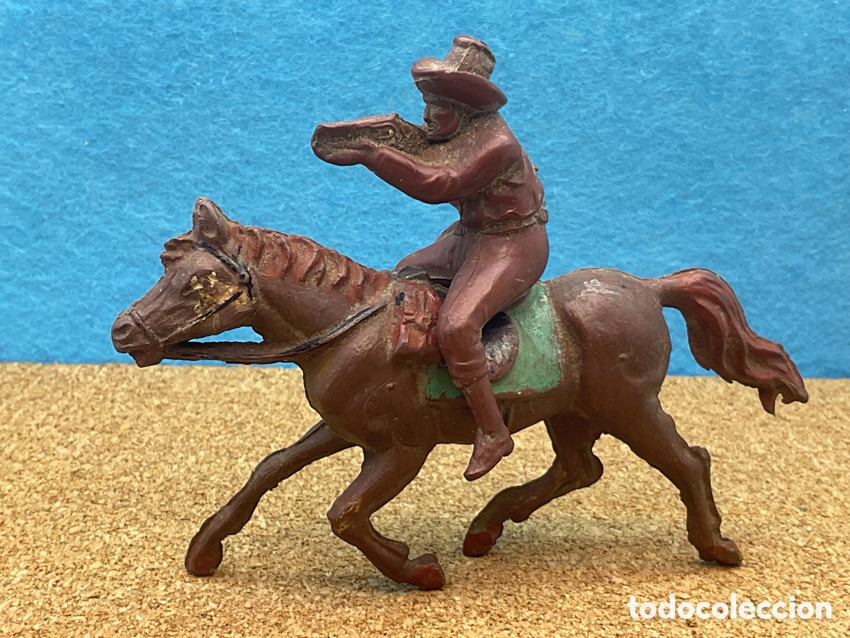 Figuras de Goma y PVC: Antiguas Figuras del Oeste en Goma. Jinete Cowboy a Caballo. A&ntilde;os 50/60