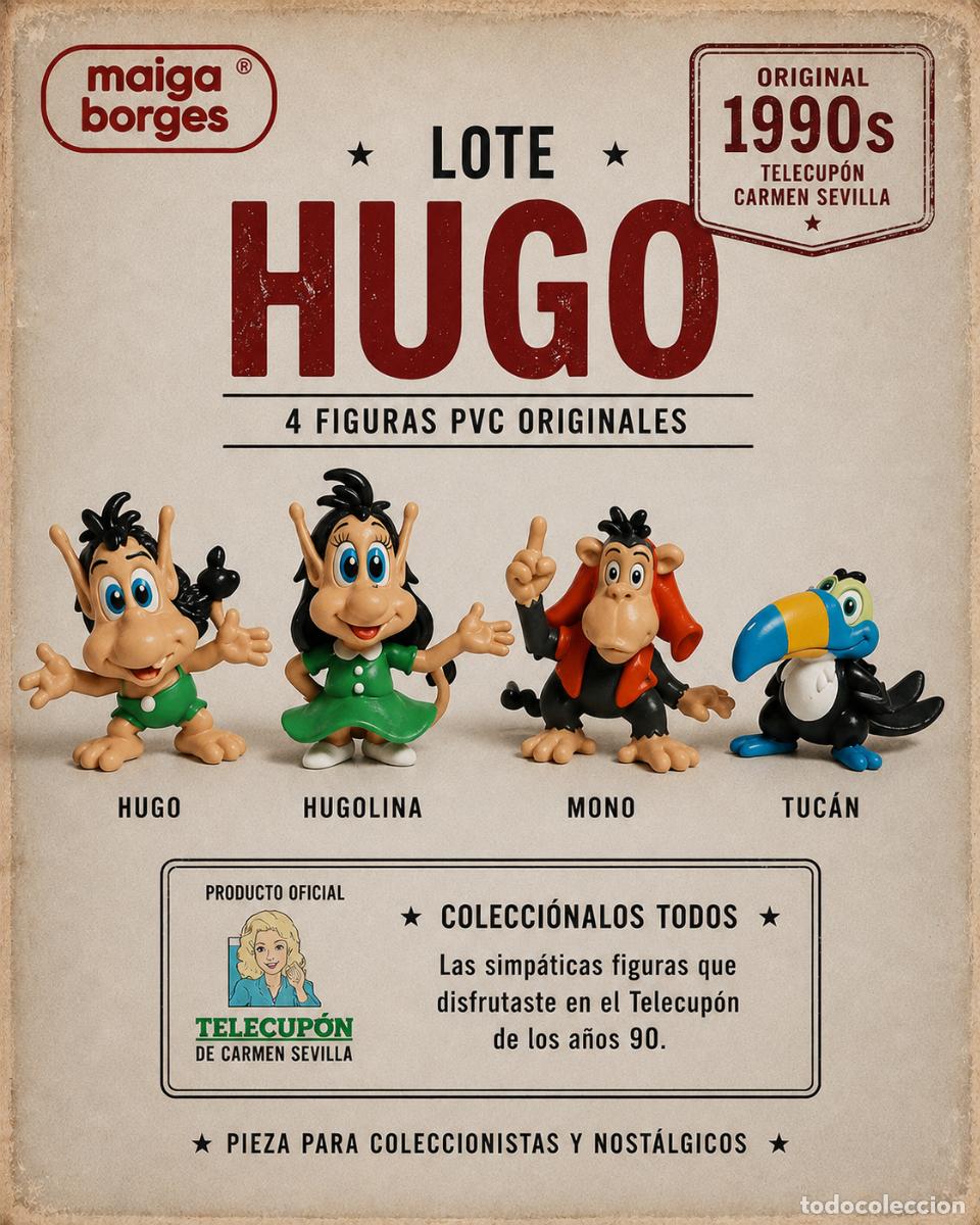 Gummi- und PVC-Figuren: Lote figuras PVC hugo,hugolina, mono y tucan. Sal&iacute;an en el Telecupon de Carmen Sevilla en los 90s