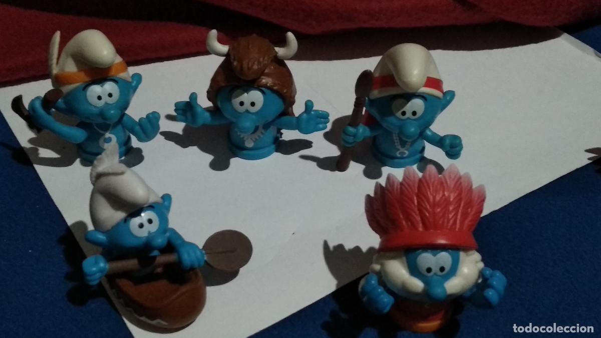 Figuras de Goma y PVC: LOTE 5 figuras pitufos indios mu&ntilde;ecos pvc peyo smurf pitufos tribu - en correcto estado