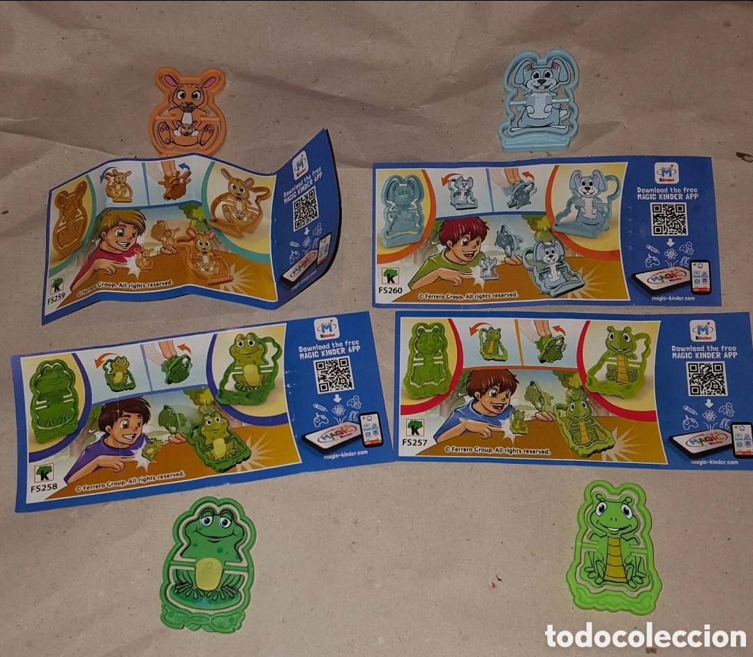 Figuras de Goma Kinder: Colecci&oacute;n completa figuras kinder go move FS259 FS260 FS258 FS257 con sus bpz mu&ntilde;ecos saltarin