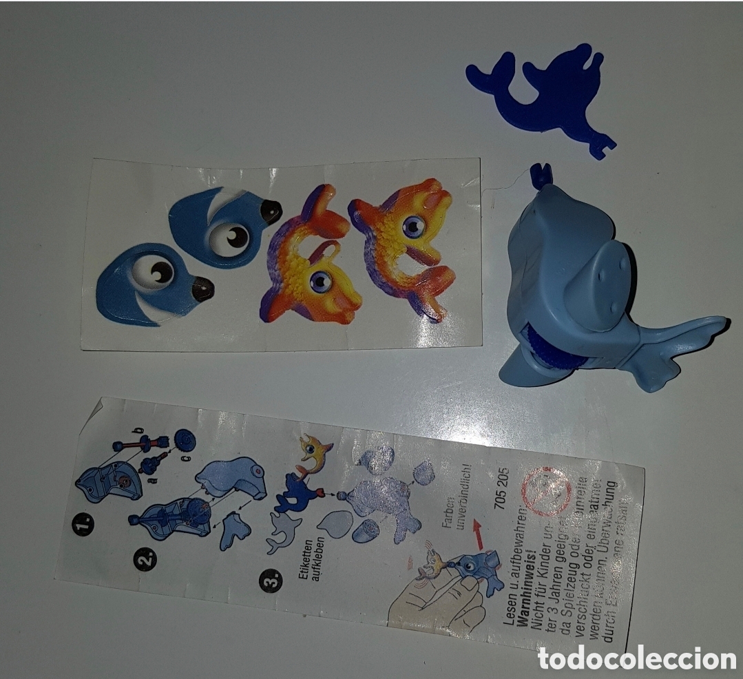 Figuras de Goma Kinder: Figura kinder Ferrero antigua foca y pez + bpz pegatinas sin poner mu&ntilde;eco sorpresa premium colecci&oacute;n