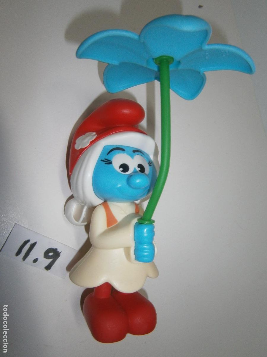 Figuras de Goma y PVC: FIGURA DE DIBUJOS ANIMADOS - PITUFINA CON PARAGUAS DE FLOR