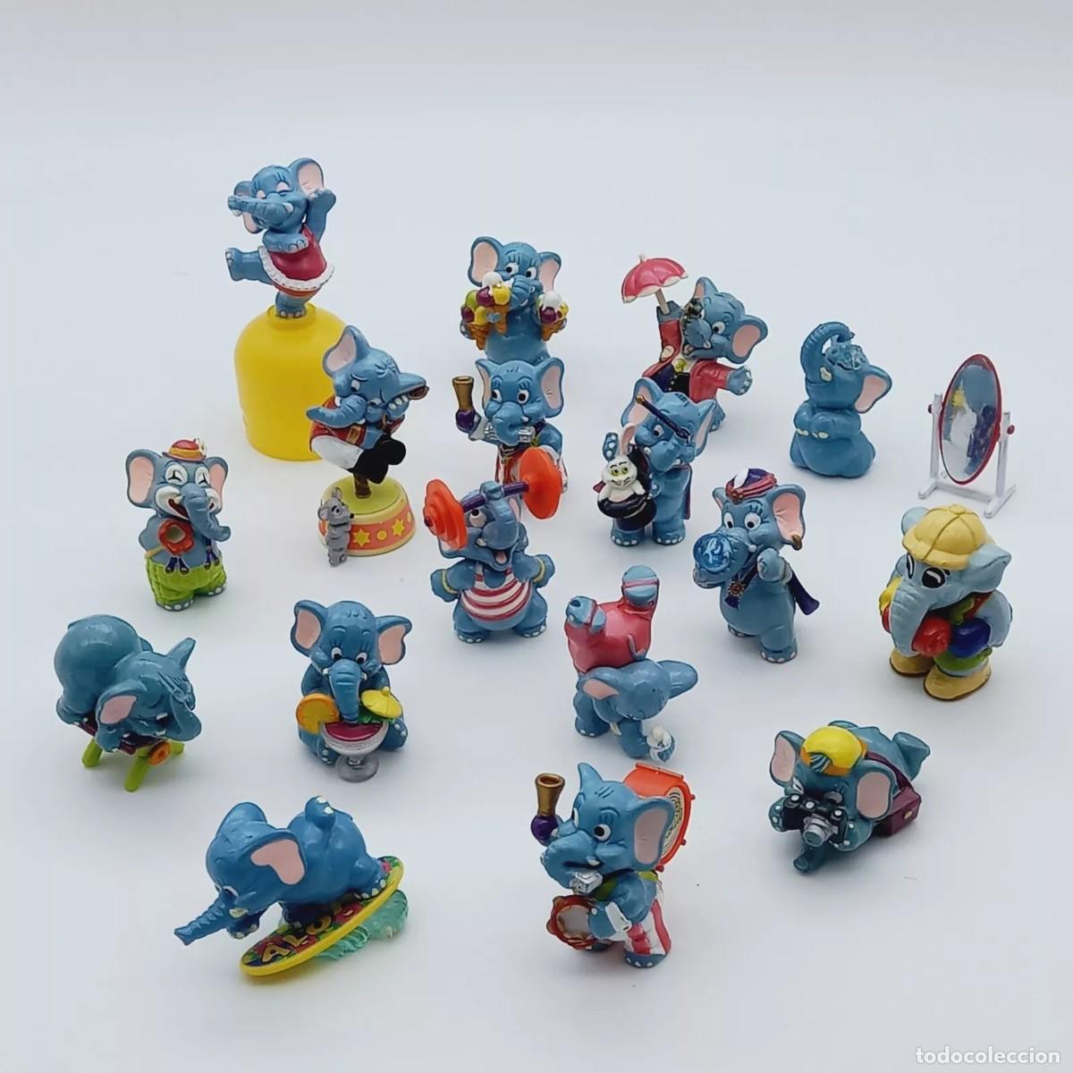 Figuras de Goma Kinder: Lote 17 Mini mu&ntilde;ecos Elefantes Ferrero huevo Kinder minifigures VINTAGE 90s originales