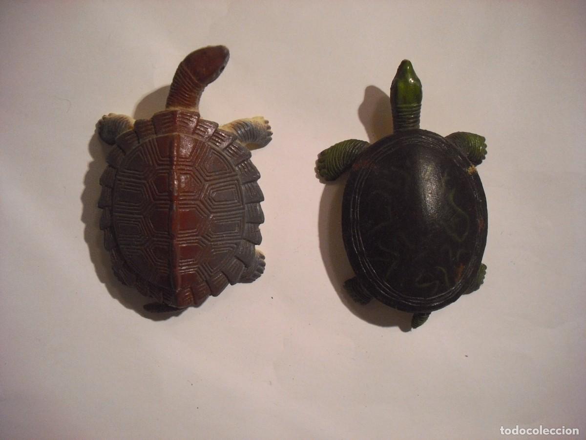Figurines en Caoutchouc et PVC: LOTE DE DOS TORTUGAS, UNA GRIS/LILA Y LA OTRA VERDE OSCURO. PVC