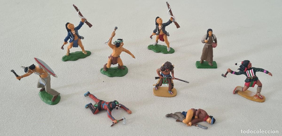 Figuras de Goma y PVC: LOTE DE 9 INDIOS EN PL&Aacute;STICO DE VARIAS MARCAS PINTADAS