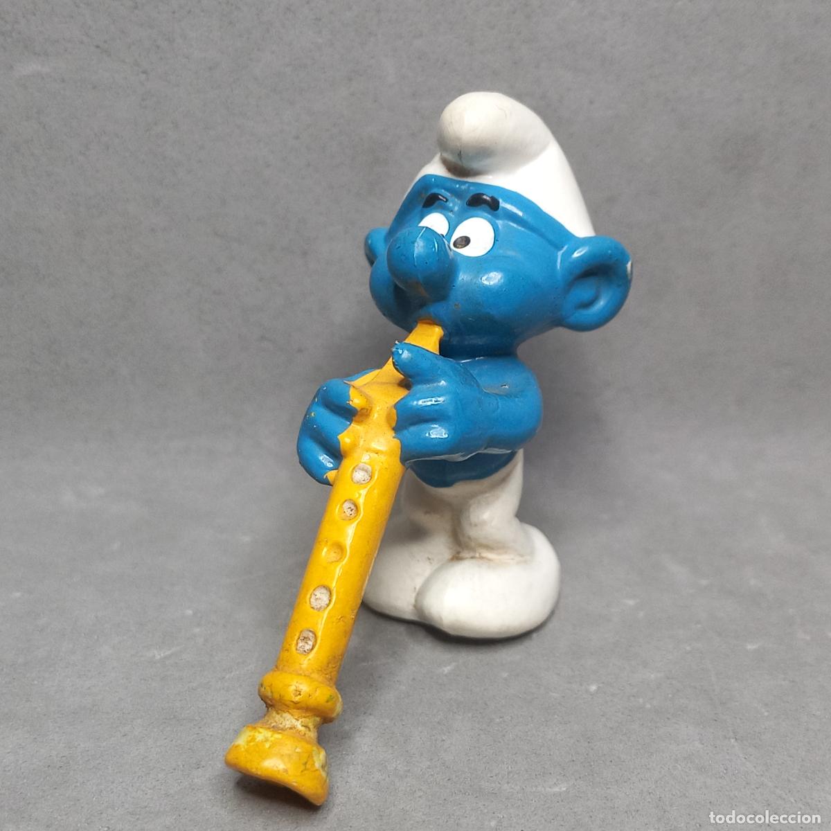 Gummi- und PVC-Figuren: Pitufo flautista. Figura fabricada por Bully en Alemania Occidental, a&ntilde;os 70 - 80