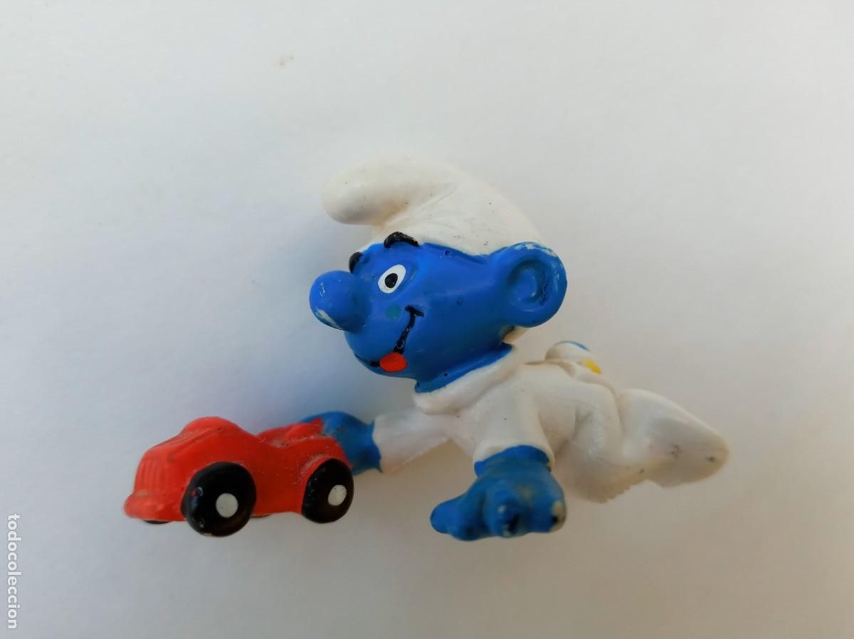 Figuras de Goma y PVC: FIGURITA DE LOS PITUFOS : PITUFITO BEBE CON COCHE DE JUGUETE . DE SCHLEICH , PEYO &acute;1984