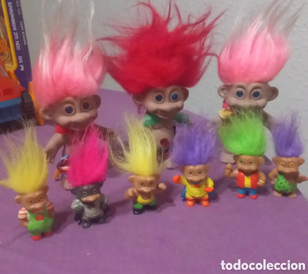 Figurines en Caoutchouc et PVC: FAMILIA 9&times;TROLLS DE LA SUERTE A&Ntilde;OS 80-90's