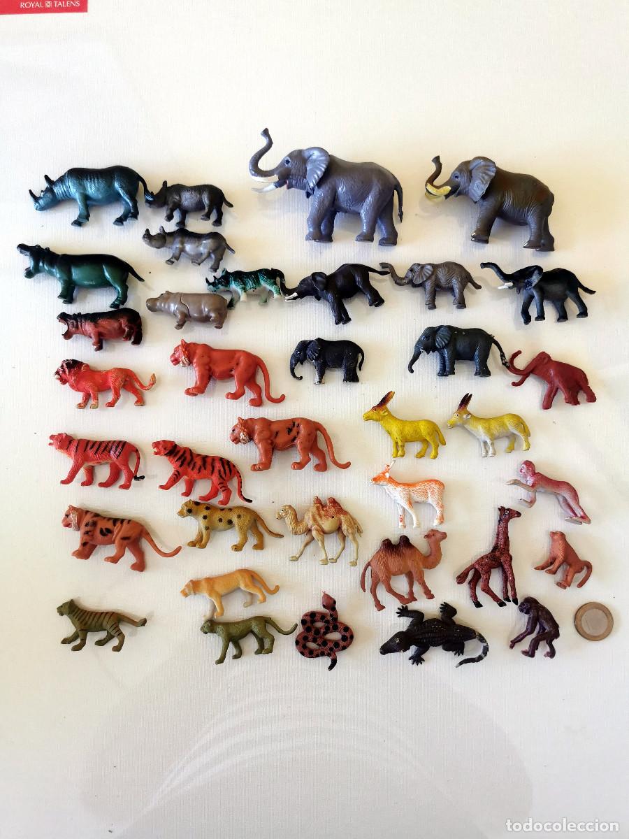 Figuras de Goma y PVC: 36 animales Rinoceronte elefante hipop&oacute;tamo tigre leon leopardo camello jirafa mono serpiente gacela