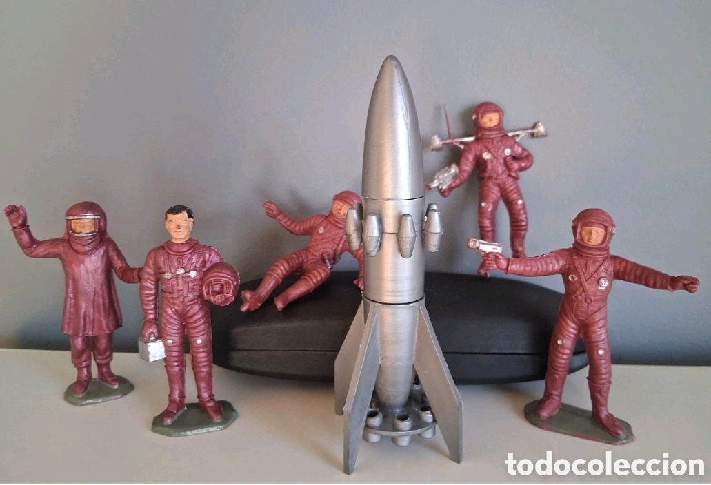 Figuras de Goma y PVC: Astronautas y cohete, Jecsan serie Espacio lunar, Airgam serie Apolo, a&ntilde;os 60/70