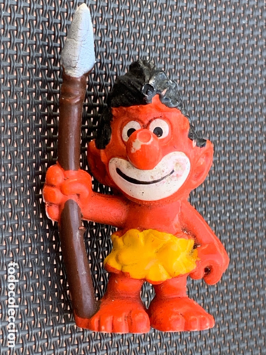 Figurines en Caoutchouc et PVC: &bull;FIGURA PVC PITUFO ROJO TRIBAL PRIMITIVO INDIGENA CON LANZA SIN MARCA