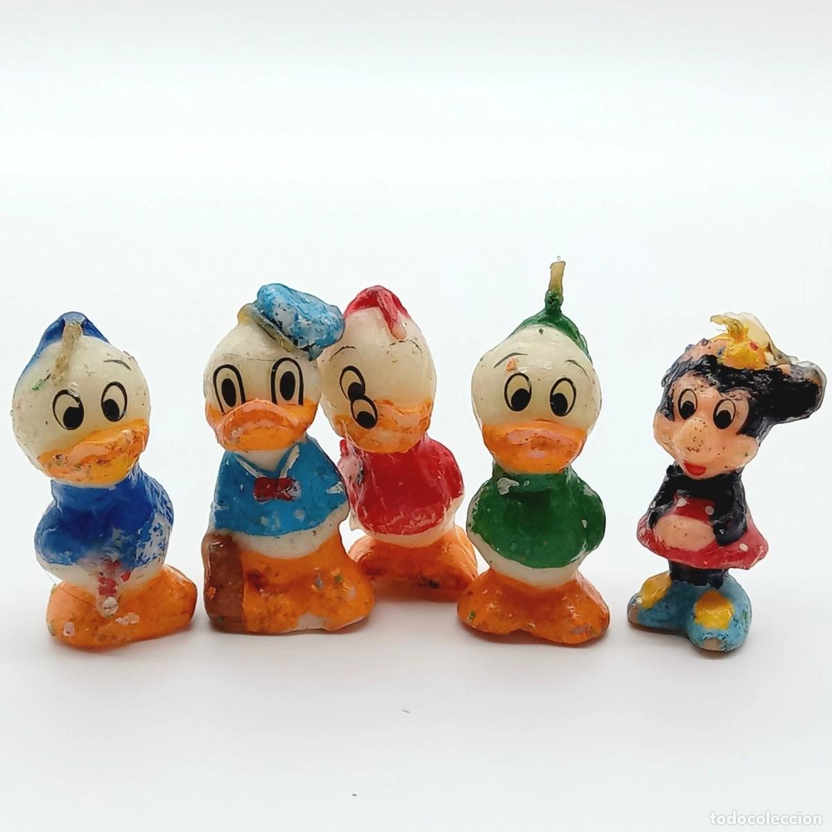 Figuras de Goma y PVC: Lote x5 mu&ntilde;ecos de cera Disney velas de cumplea&ntilde;os usadas vintage official Donald and Minie