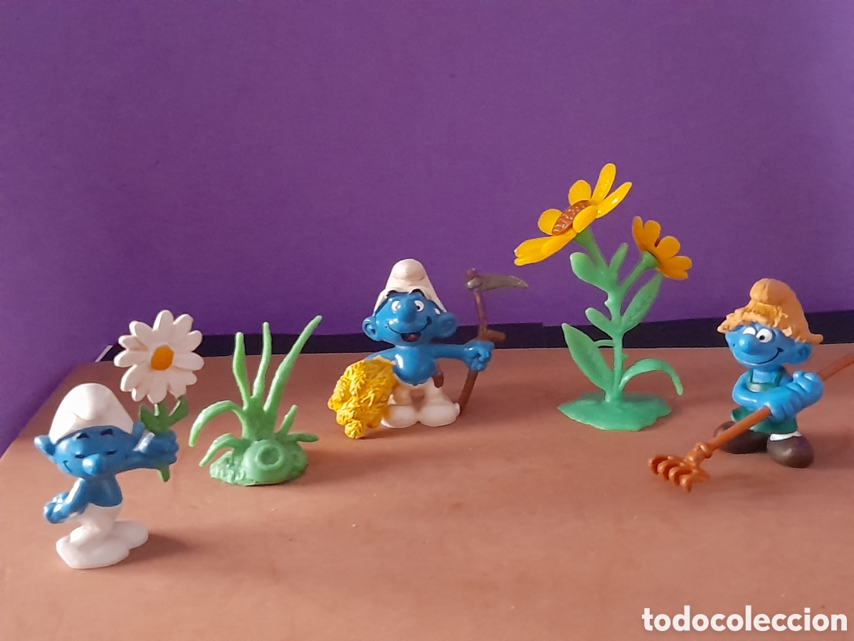 Figure di Gomma e PVC: Los pitufos, decoraci&oacute;n aldea, lote de pitufos y plantas