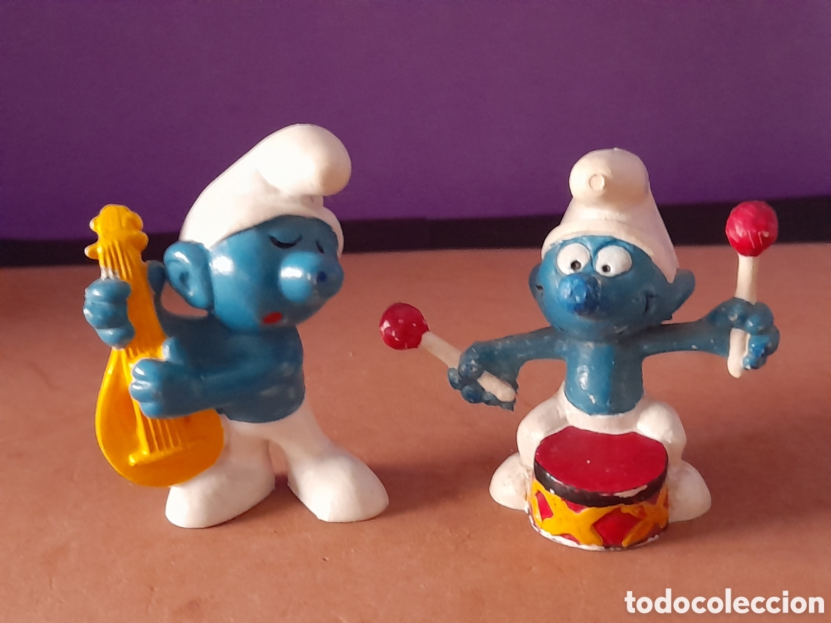 Figuras de Goma y PVC: Los pitufos, figuras pvc schleich, dos pitufos tocando instrumentos
