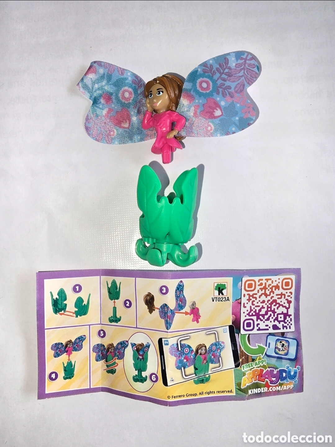 Figuras de Goma Kinder: Figura kinder VT023A + bpz princesa flor mariposa chica mu&ntilde;eca vestido alas