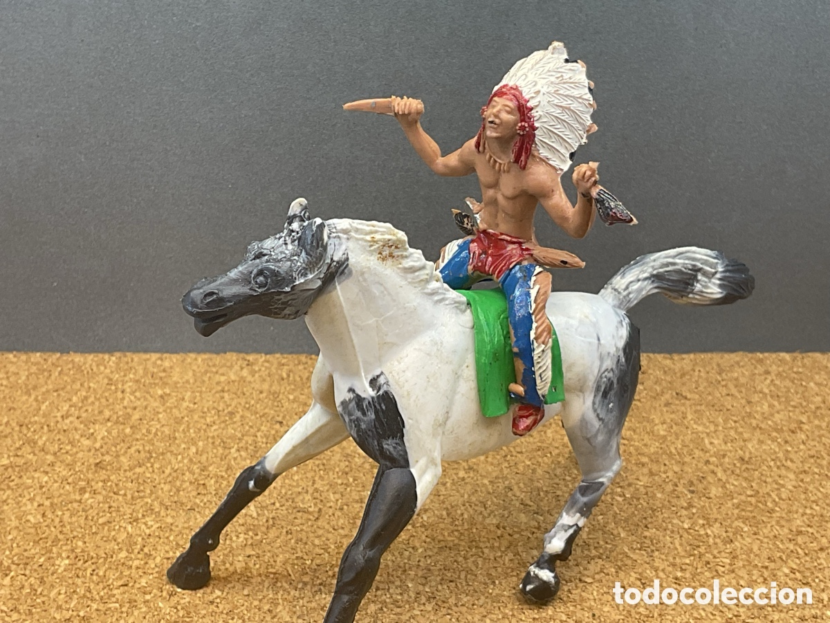 Figuras de Borracha e PVC: ANTIGUA FIGURA DEL OESTE EN PLASTICO. GUERRERO INDIO A CABALLO DE M.SOTORRES
