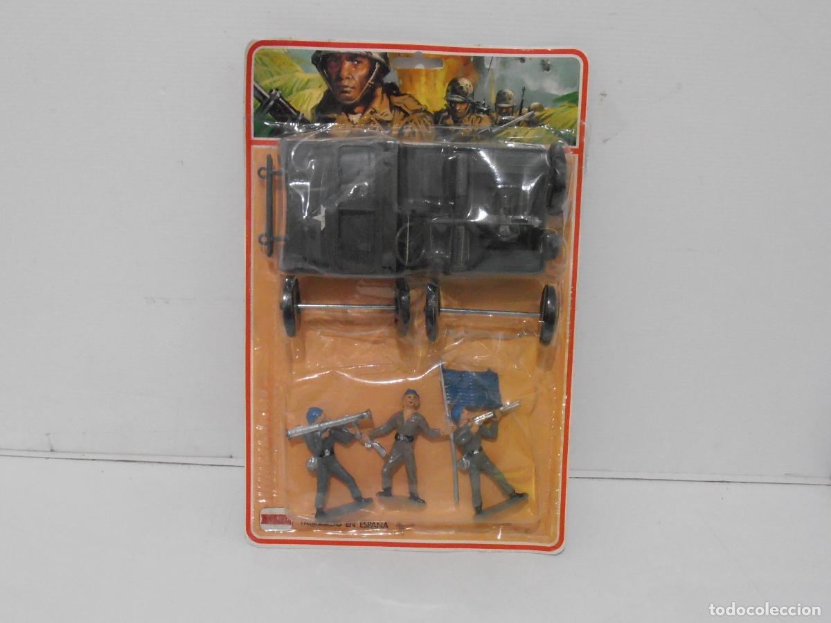 Figuras de Goma y PVC: BLISTER NOVOLINEA, JEEP CON TRES SOLDADOS, MADE IN SPAIN A&Ntilde;OS 70