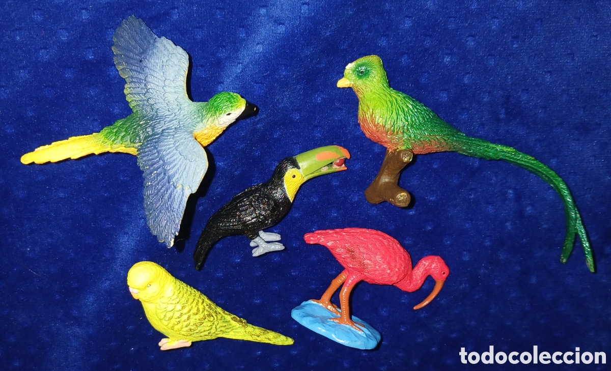 Figuras de Goma y PVC: Lote 5 Figuras P&aacute;jaros Ex&oacute;ticos Safari Ltd PVC : Tucan, guacamayo, quetzal, periquito, flamenco.
