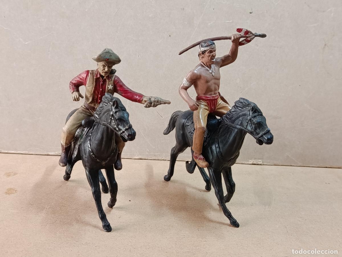 Figuras de Goma y PVC: 2 FIGURAS DE GOMA SHERIFF Y GUERRERO INDIO A CABALLO MAIRZA