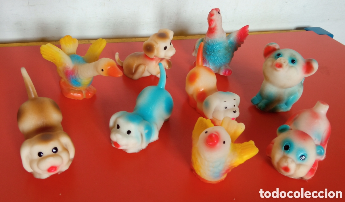 Figuras de Goma y PVC: LOTE DE 9 ANIMALES GRANJA DE GOMA L&Aacute;TEX.JUGASA 70'S.SIN USO.