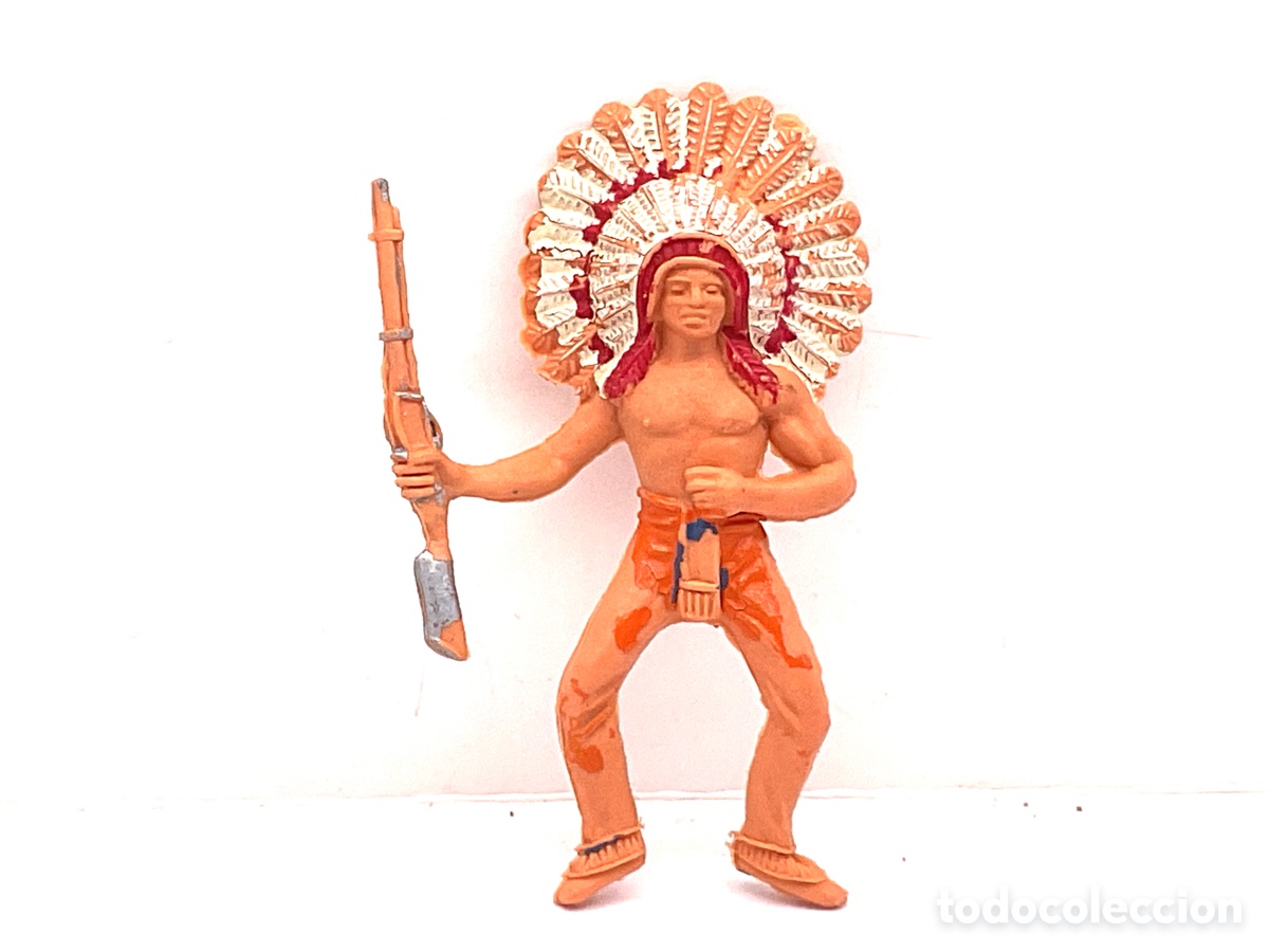 Figuras de Goma y PVC: Antigua Figura del Oeste en Pl&aacute;stico. Jinete Indio de Jecsan . A&ntilde;os 70.