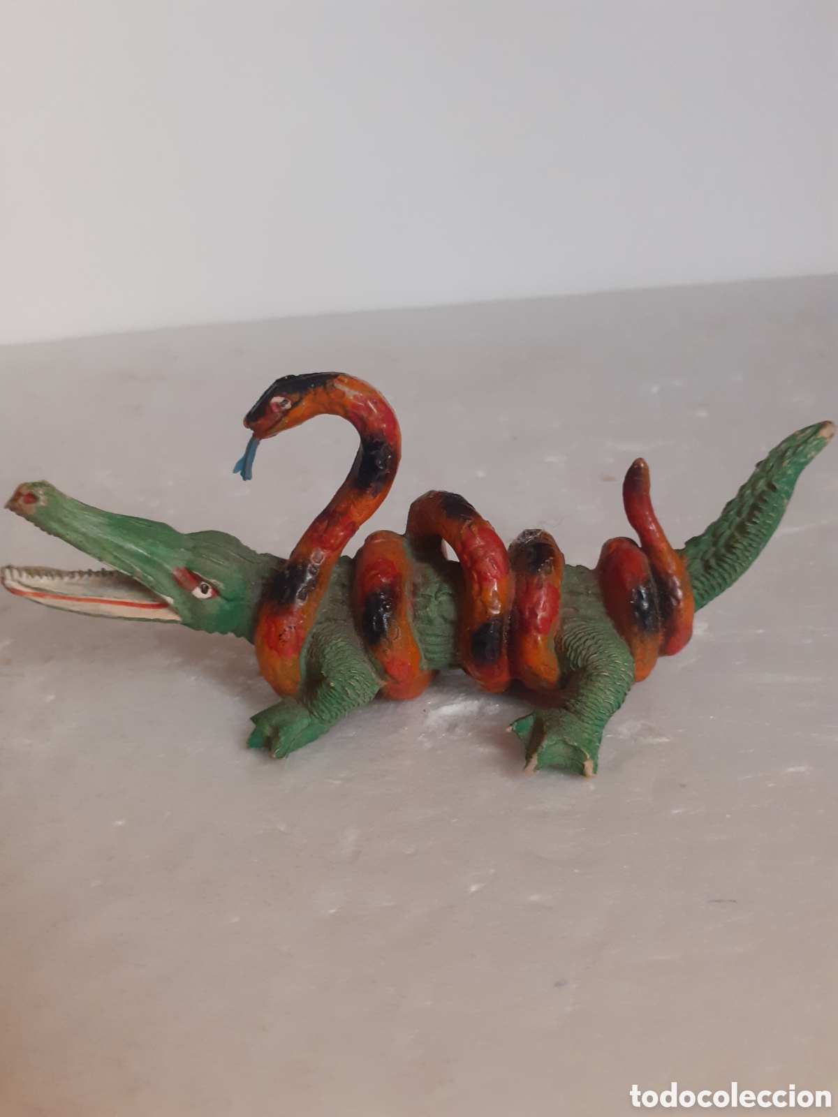 Figuras de Goma y PVC: FIGURA GOMA COCODRILO CAIMAN LUCHANDO CON SERPIENTE PECH,REAMSA,JECSAN