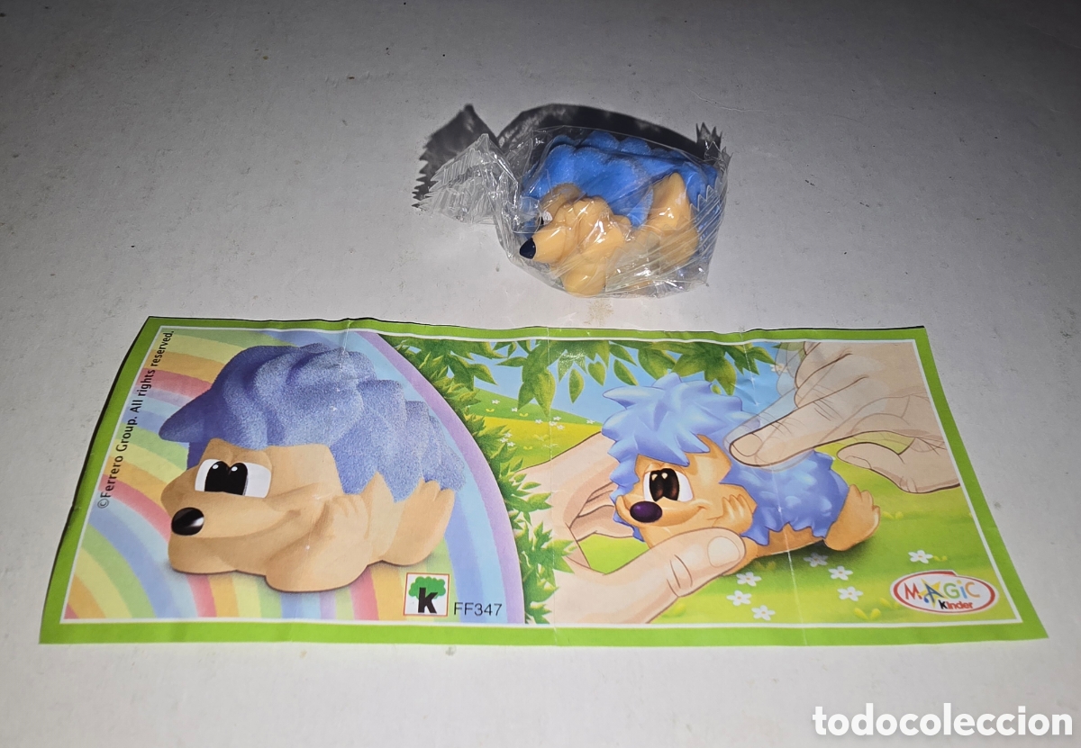Figuras de Goma Kinder: Figura kinder FF347 + bpz erizo azul terciopelo mu&ntilde;eco colecci&oacute;n premium animal animalito