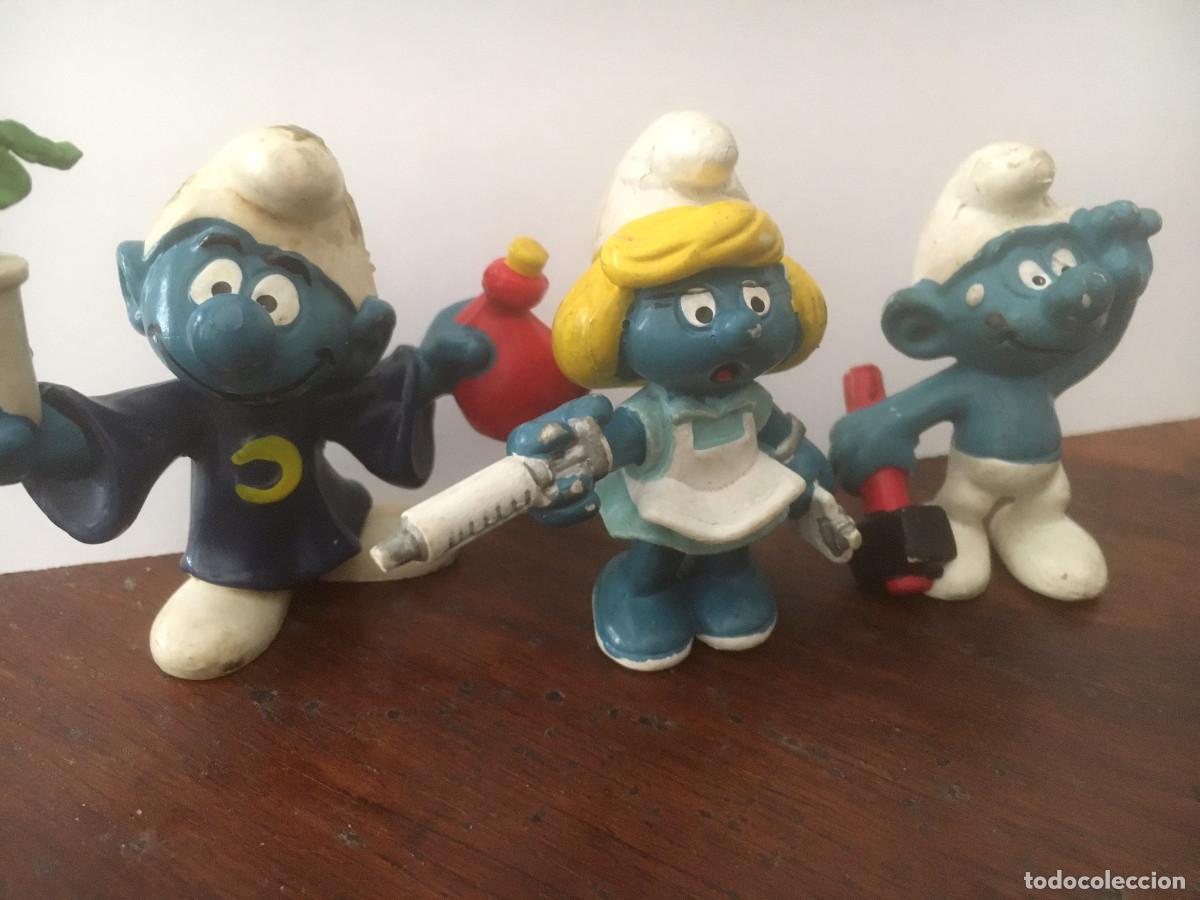 Figuras de goma y PVC: PITUFINA Y PITUFOS SCHLEICH PEYO LOTE DE 3