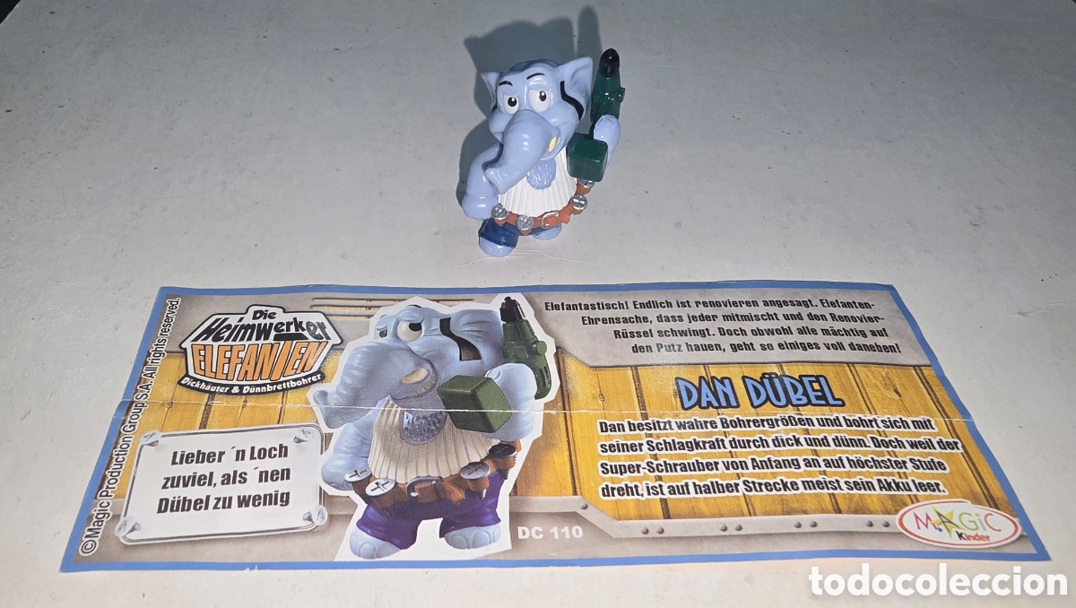 Figuras de goma Kinder: Figura kinder DC110 + bpz elefante obrero taladro oficios mu&ntilde;eco colecci&oacute;n premium sorpresa