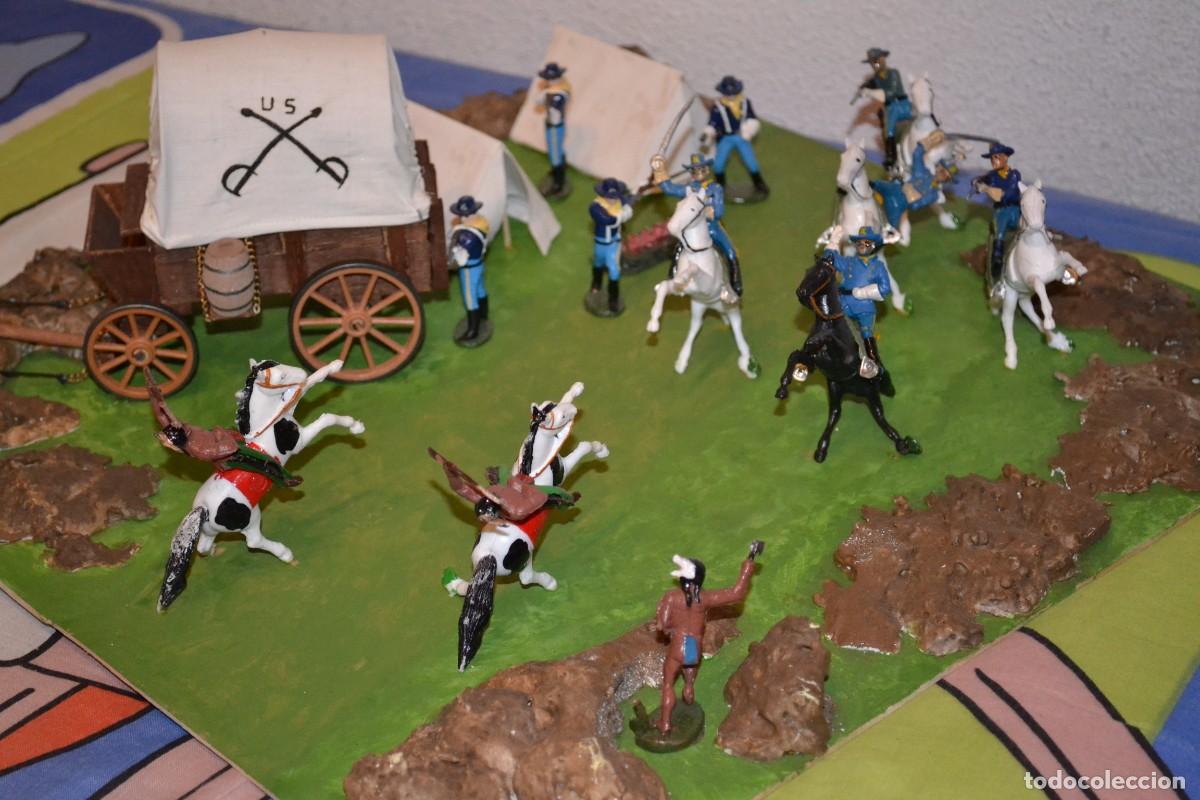 Figuras de goma y PVC: Lote 2757. Maqueta ataque a la caballer&iacute;a, 7&ordm; caballer&iacute;a e indios, de Aster
