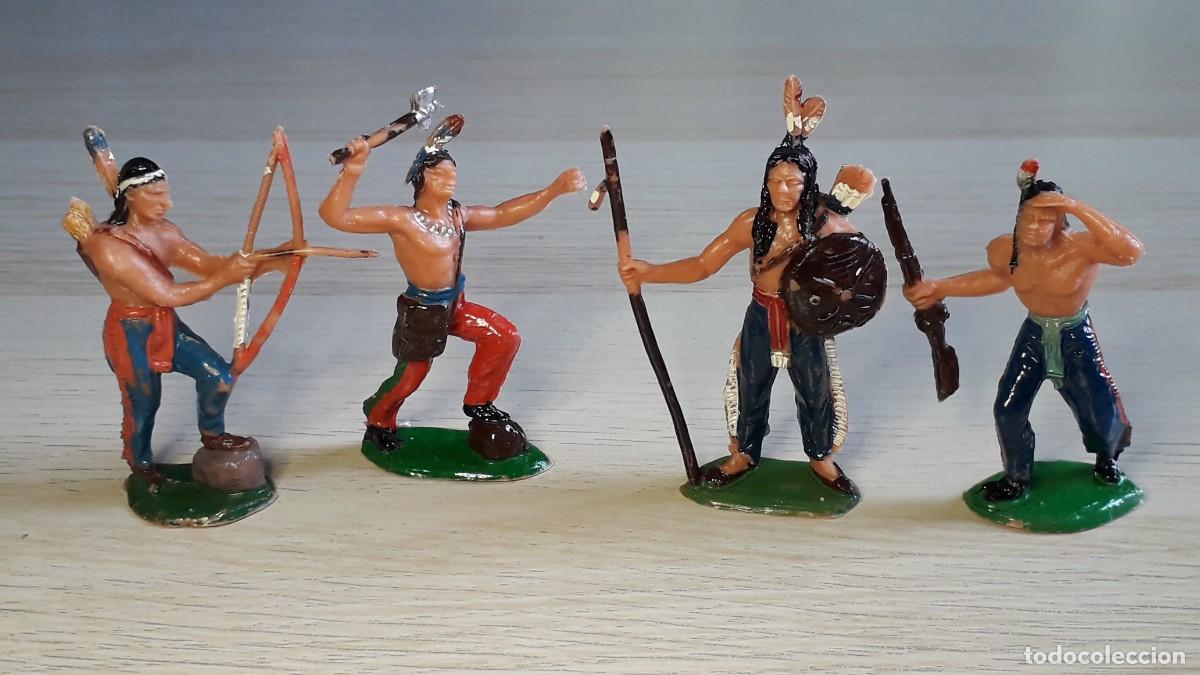 Figuras de goma y PVC: Conjunto Guerreros Indios, pl&aacute;stico, Jecsan Spain, original a&ntilde;os 60.