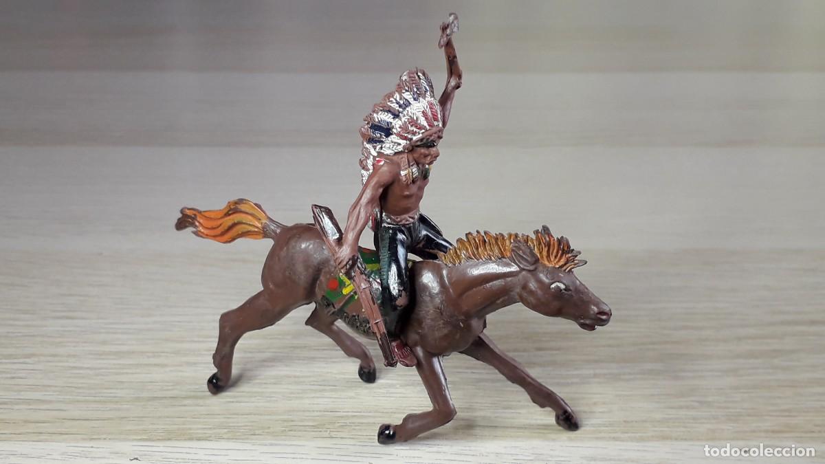 Figuras de goma y PVC: Guerrero Indio a caballo Oeste, goma, Pech made in Spain, original a&ntilde;os 50.