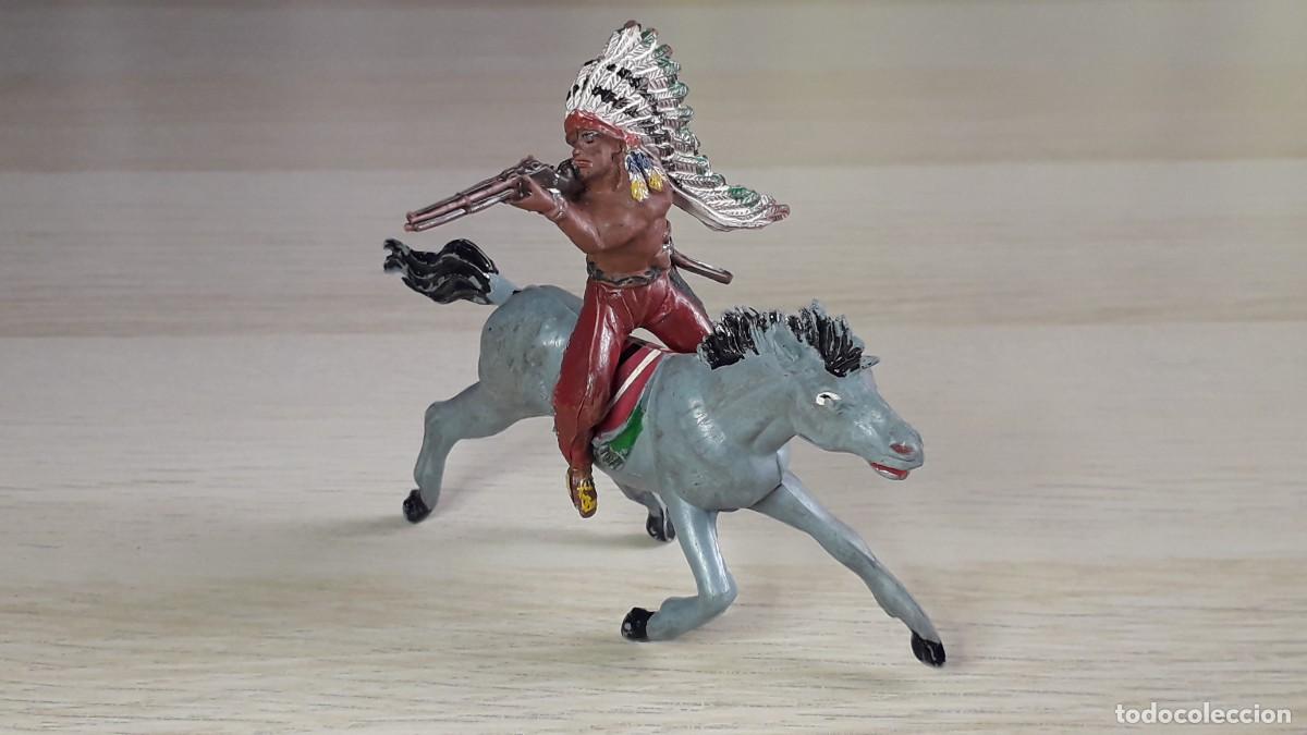 Figuras de goma y PVC: Guerrero Indio a caballo Oeste, goma, Pech made in Spain, original a&ntilde;os 50.