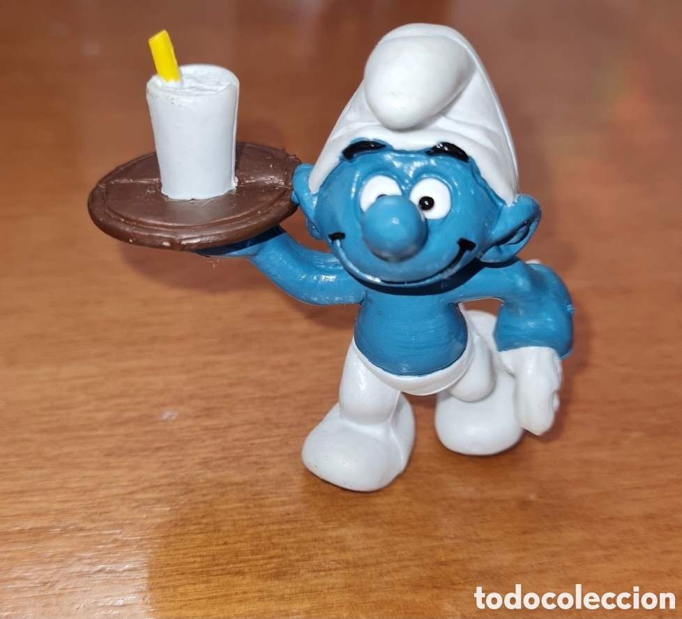 Figuras de goma y PVC: Figura pvc goma pitufo camarero c&oacute;ctel batido Schleich 83 Peyo mu&ntilde;eco smurfs