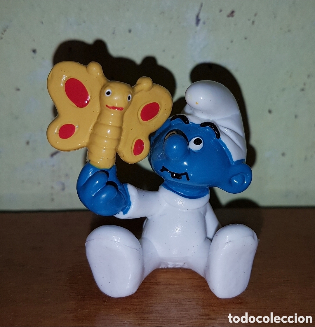 Figuras de goma y PVC: Figura pvc goma pitufo beb&eacute; mariposa Schleich Peyo smurfs pitufos mu&ntilde;eco