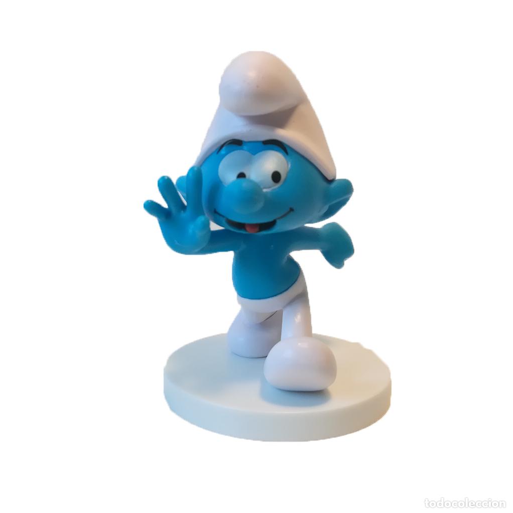 Figuras de goma y PVC: LOS PITUFOS: PITUFO NORMAL CON BASE CIRCULAR - 7,5 CM. - SBABAM- COMO NUEVO