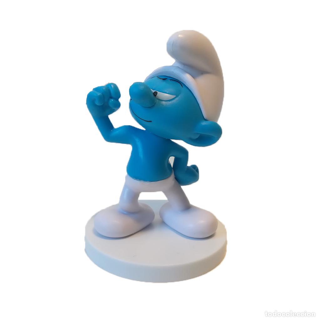 Figuras de goma y PVC: LOS PITUFOS: PITUFO FORTACHON CON BASE CIRCULAR - 7,5 CM. - SBABAM- COMO NUEVO