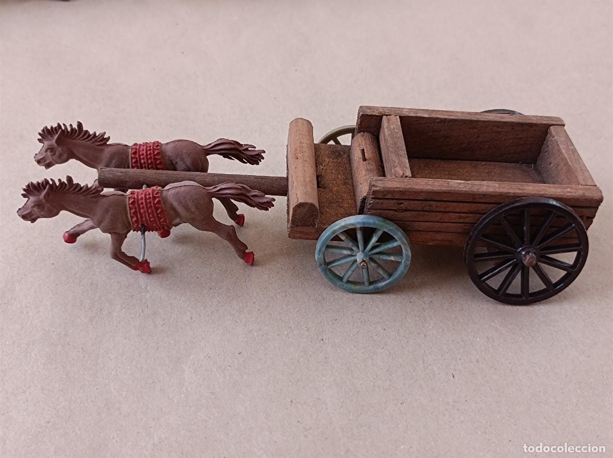 Figuras de goma y PVC: CARRETA DEL OESTE CON CABALLOS DE GOMA FABRICANTE LAFREDO