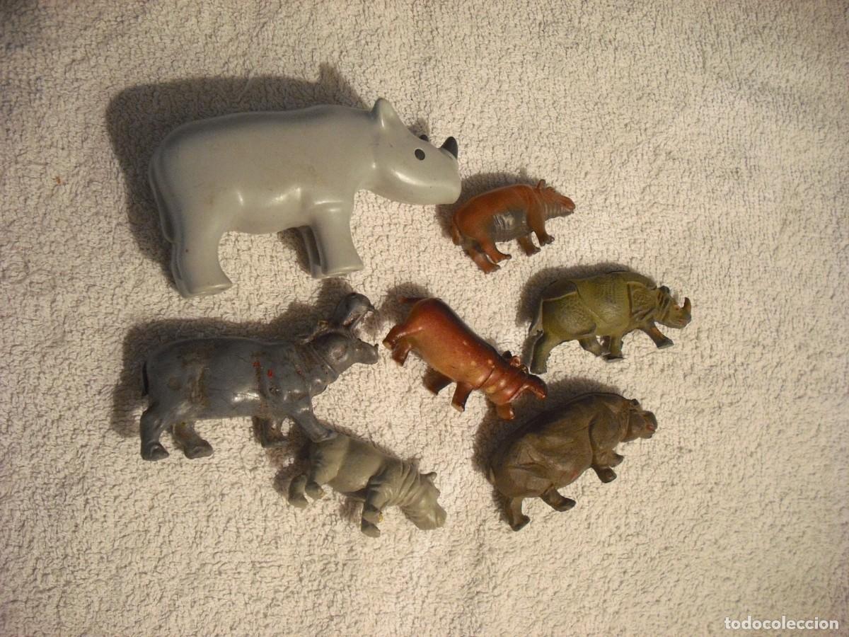Rubber and PVC Figures: LOTE DE 7 FIGURAS DE HIPOPOTAMOS Y RINOCERONTES, PVC
