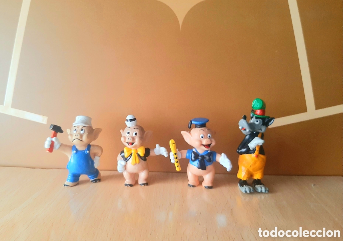 Figuras de goma y PVC: Lote los tres cerditos y el lobo figuras de Comics Spain 1985