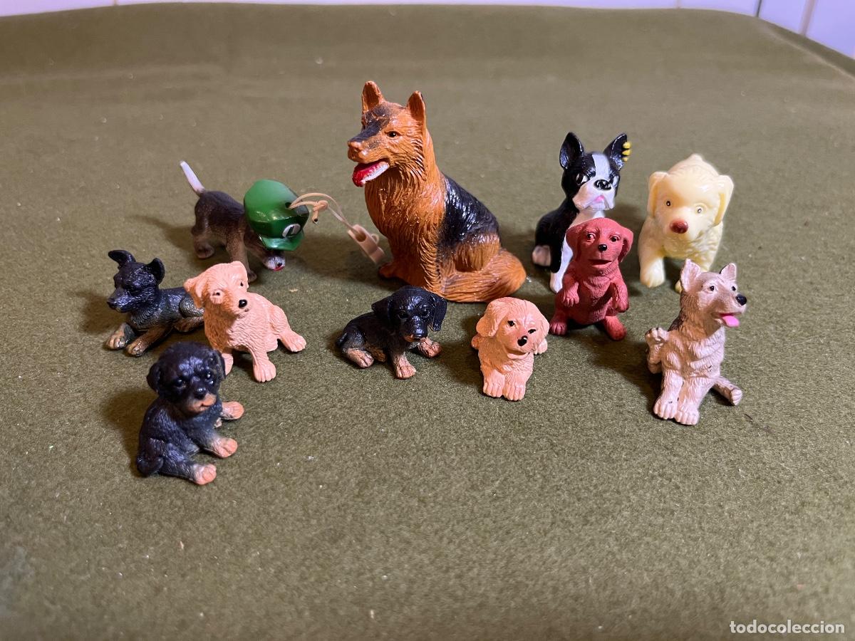 Gummi- und PVC-Figuren: Lote 11 figuras de perros miniatura PVC Pastor Alem&aacute;n Rottweiler Teckel Bulldog Golden Retriever ani