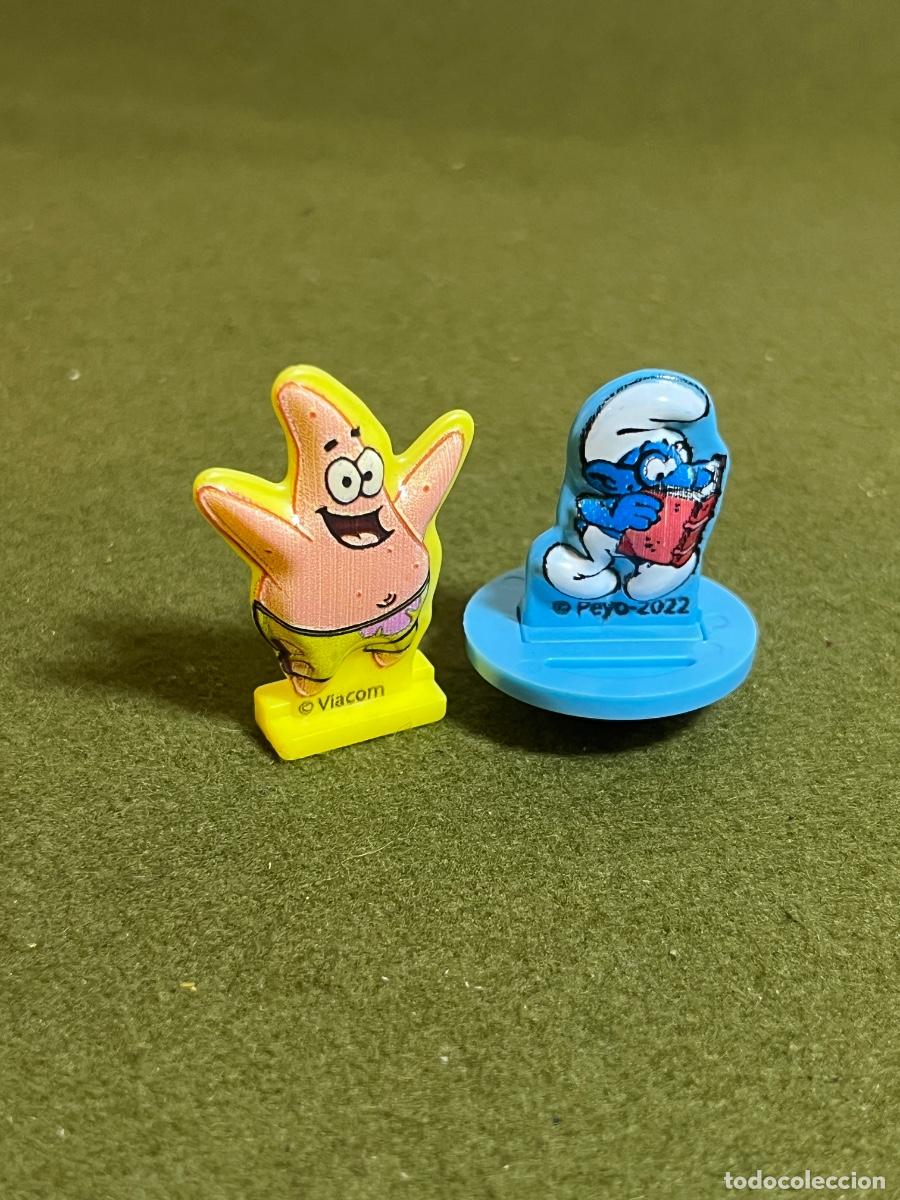 Figuras de goma Kinder: Lote Figuras Kinder Sorpresa Patricio Bob Esponja y Pitufo Poeta Peyo 2022