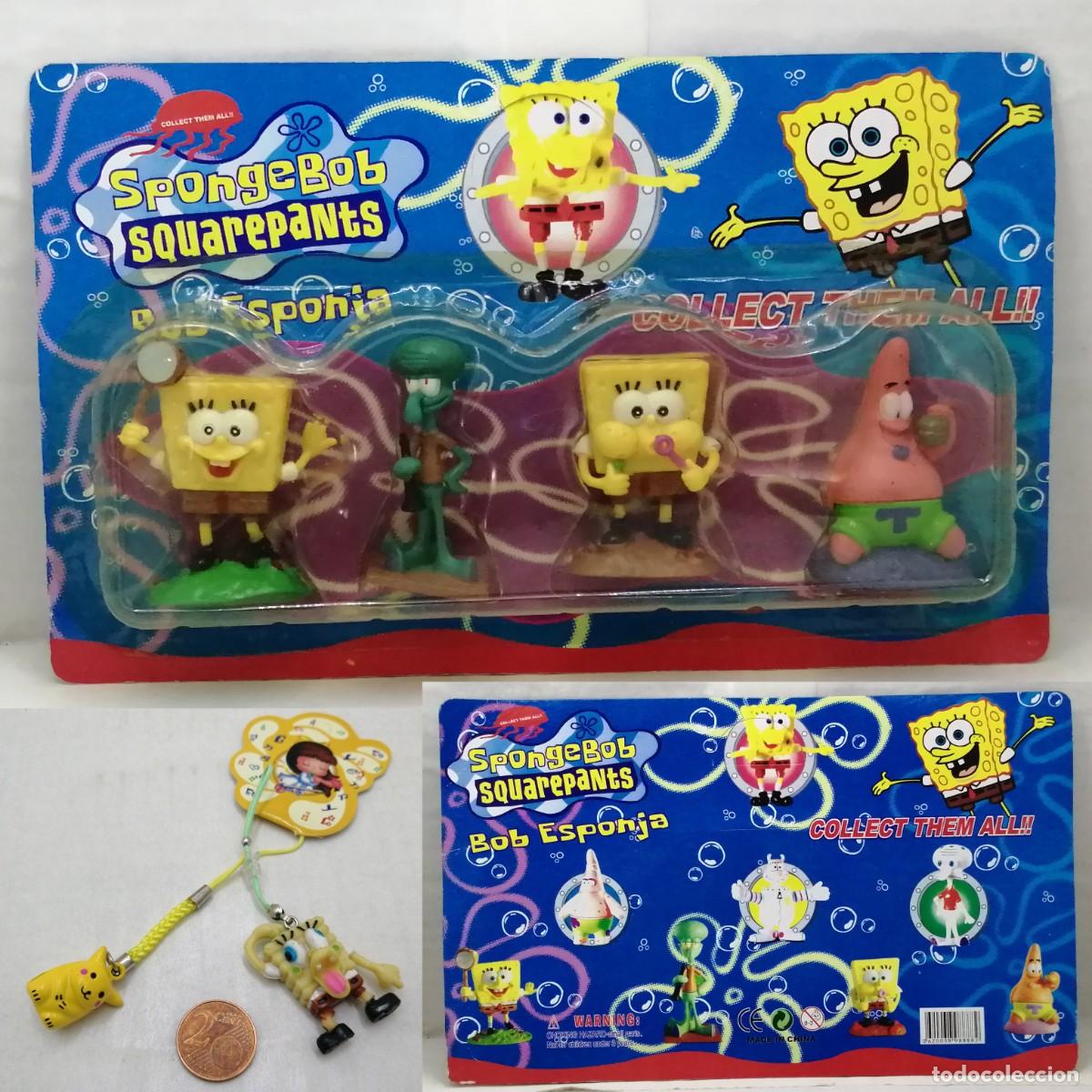 Figuras de goma y PVC: Set de figuras de Bob Esponja + Pikachu y Bob Esponja colgantes