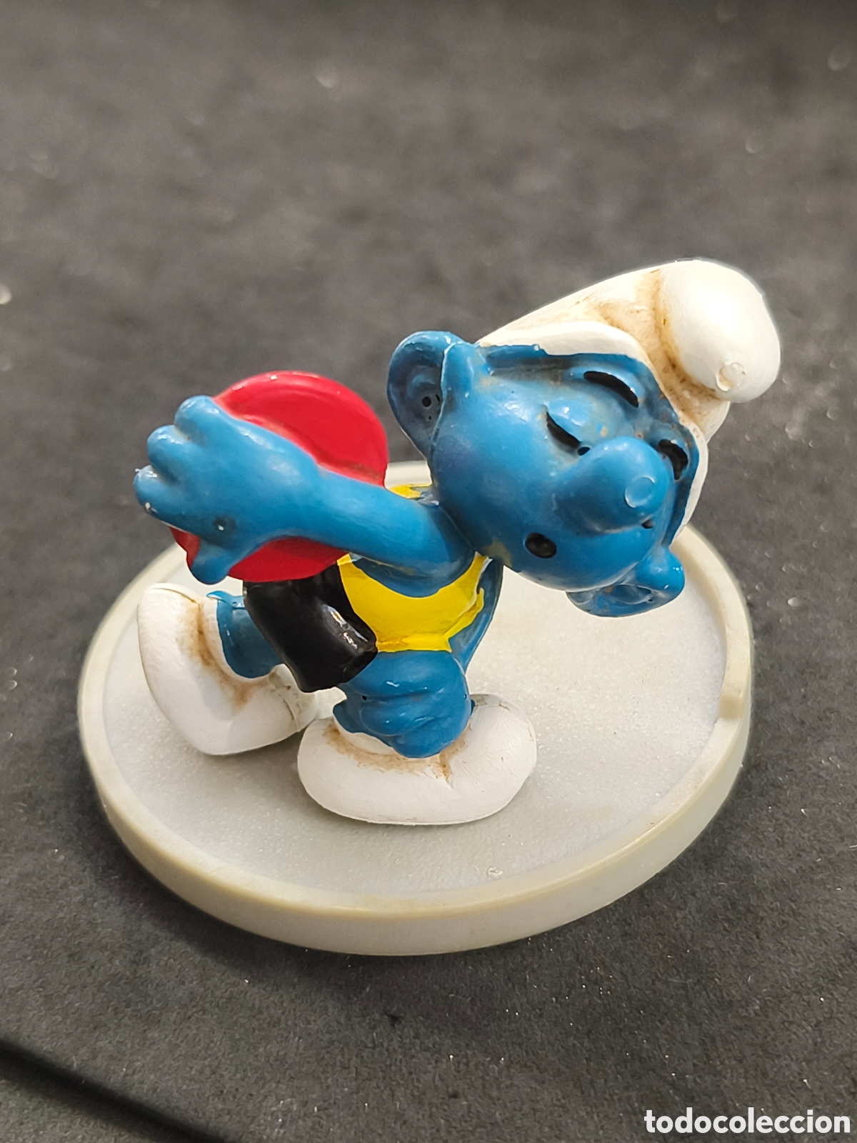 Figuras de Borracha e PVC: Pitufo lanzador de Disco, peyo