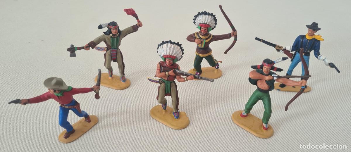 Figuras de Borracha e PVC: 1/32 LOTE DE 6 INDIOS Y VAQUEROS PINTADOS EN PL&Aacute;STICO